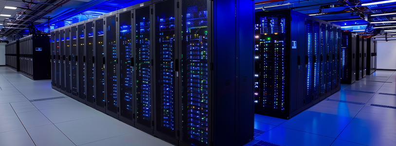 Data Center Server Racks Blue Light